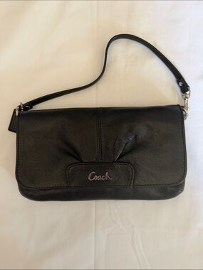 Coach Black Leather Wristlet Clutch with Signature Logo
